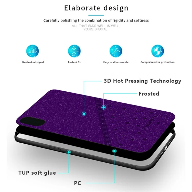 Pinwuyo Drop-Resistant Impression PU Leather Revêtement TPU + PC Téléphone Shell Pour Iphone x / xs 5,8 Pouces - le Noir