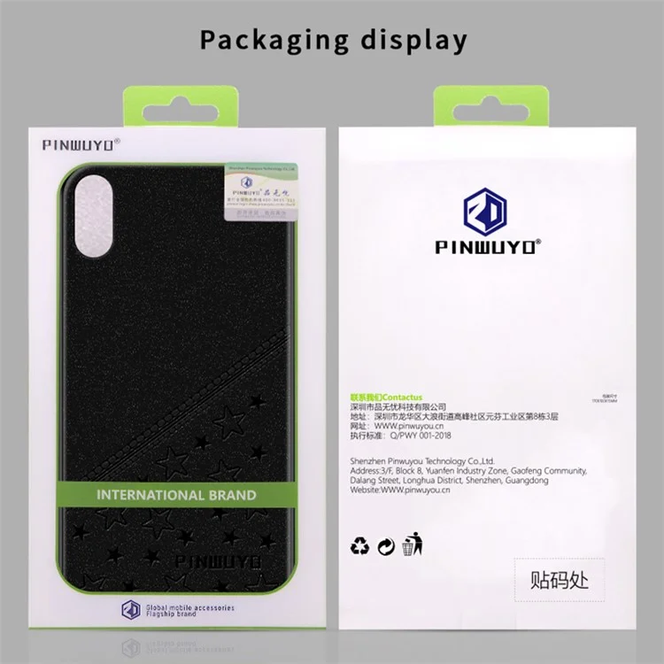 PINWUYO Drop-Resistant Imprinting PU Leather Coated TPU + PC Phone Cover Shell for iPhone X/XS 5.8 inch - Black