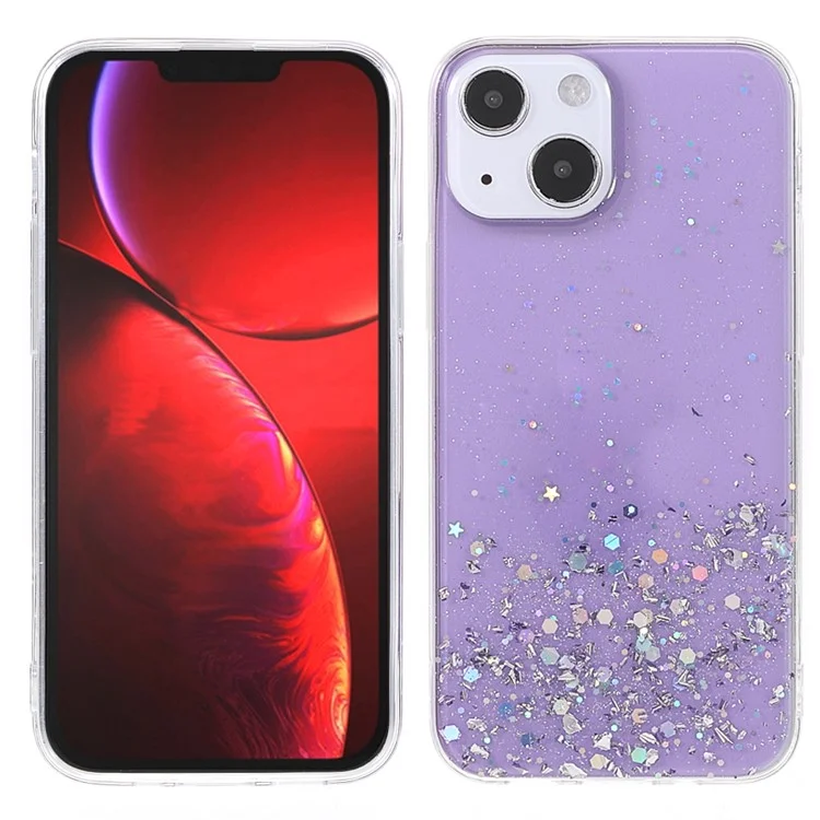Sparkle Starry Sky Epoxy Stylish Light Anti-Scratch Soft TPU Phone Case Protector pour iPhone 13 mini 5.4 pouces - Violet