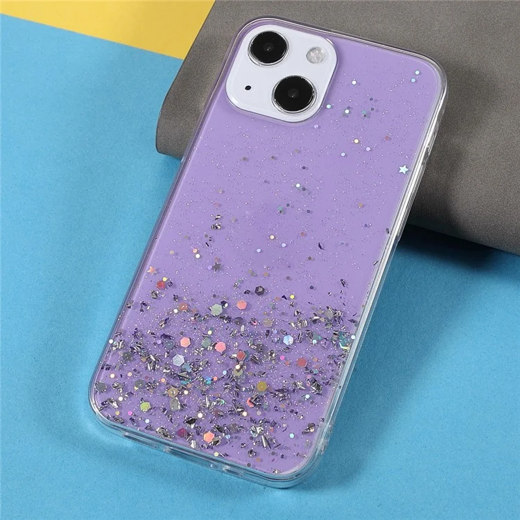 Sparkle Starry Sky Epoxy Stylish Light Anti-Scratch Soft TPU Phone Case Protector pour iPhone 13 mini 5.4 pouces - Violet