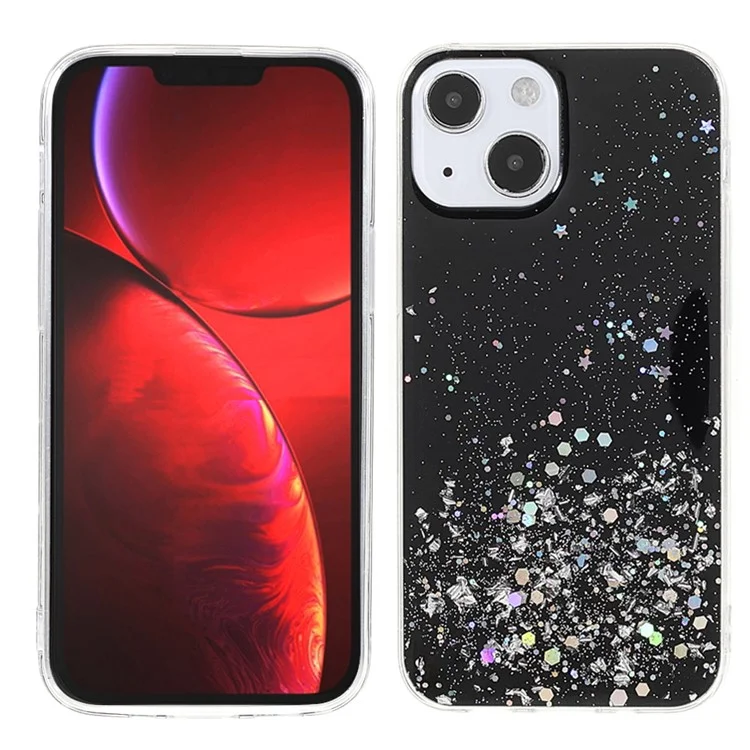 Sparkle Starry Sky Thin Light Epoxy Anti Scratch Soft TPU Phone Case Protector für iPhone 13 6.1 Zoll - Schwarz