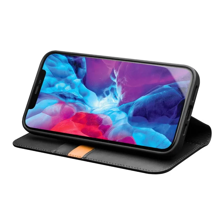 QIALINO Folio Flip Wallet Design Top Layer Cowhide Leather Phone Cover with Stand for iPhone 13 Pro Max 6.7 inch - Schwarz
