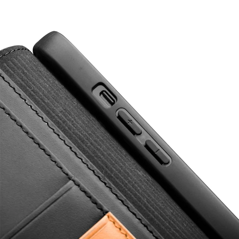 QIALINO Folio Flip Top Layer Cowhide Leather Light Stand Wallet Design Phone Cover for iPhone 13 Pro 6.1 inch - Black