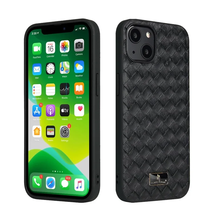 Fierre Shann Slim PU in Pelle Morbida Rivestita TPU + Hard PC Hard Hybrid Protective Case Per Iphone 13 6,1 Pollici - Motivo Intrecciato