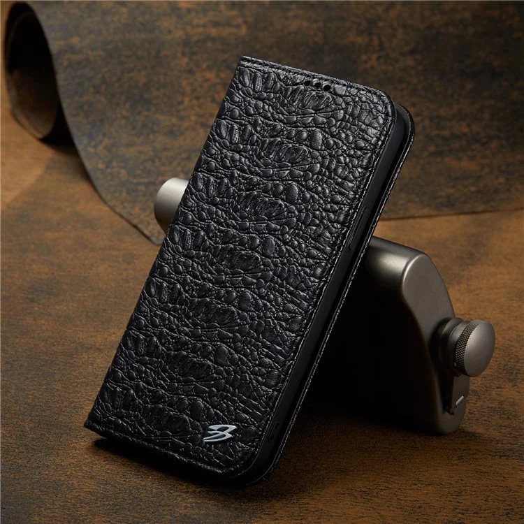 Fierre Shann Crocodile Textur Leder Telefonschutzschutz Mit Brieftasche Für Iphone 13 6,1 Zoll - Schwarz