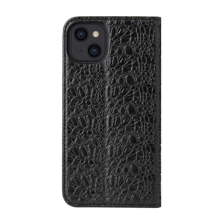Fierre Shann Crocodile Textur Leder Telefonschutzschutz Mit Brieftasche Für Iphone 13 6,1 Zoll - Schwarz