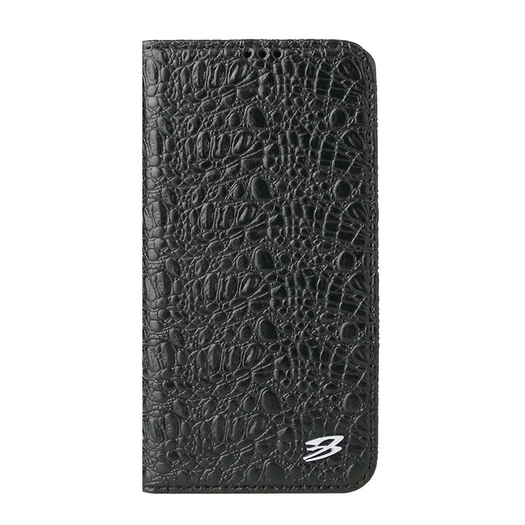 Fierre Shann Crocodile Textur Leder Telefonschutzschutz Mit Brieftasche Für Iphone 13 6,1 Zoll - Schwarz