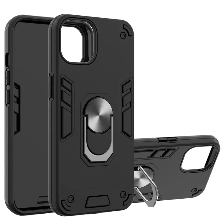 Armor 360° Rotation Ring Holder Kickstand Hybrid PC + TPU Phone Case for iPhone 13 Pro Max 6.7 inch - Black