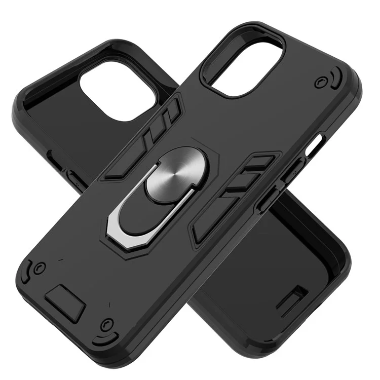 Armor 360° Rotation Ring Holder Kickstand Hybrid PC + TPU Phone Case for iPhone 13 Pro Max 6.7 inch - Black