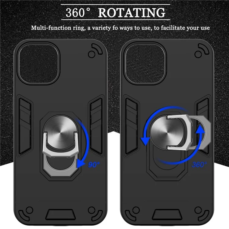 Armor 360° Rotation Ring Holder Kickstand Hybrid PC + TPU Phone Case for iPhone 13 Pro Max 6.7 inch - Black