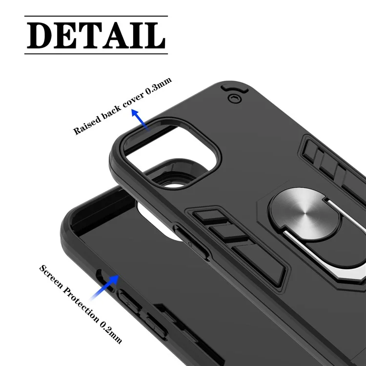 Armor 360° Rotation Ring Holder Kickstand Hybrid PC + TPU Phone Case for iPhone 13 Pro Max 6.7 inch - Black