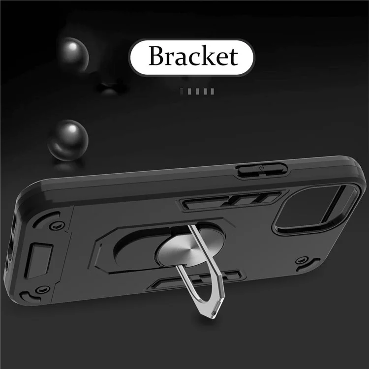 Armor 360° Rotation Ring Holder Kickstand Hybrid PC + TPU Phone Case for iPhone 13 Pro Max 6.7 inch - Black