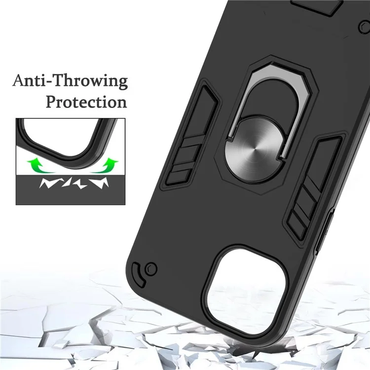Armor 360° Rotation Ring Holder Kickstand Hybrid PC + TPU Phone Case for iPhone 13 Pro Max 6.7 inch - Black