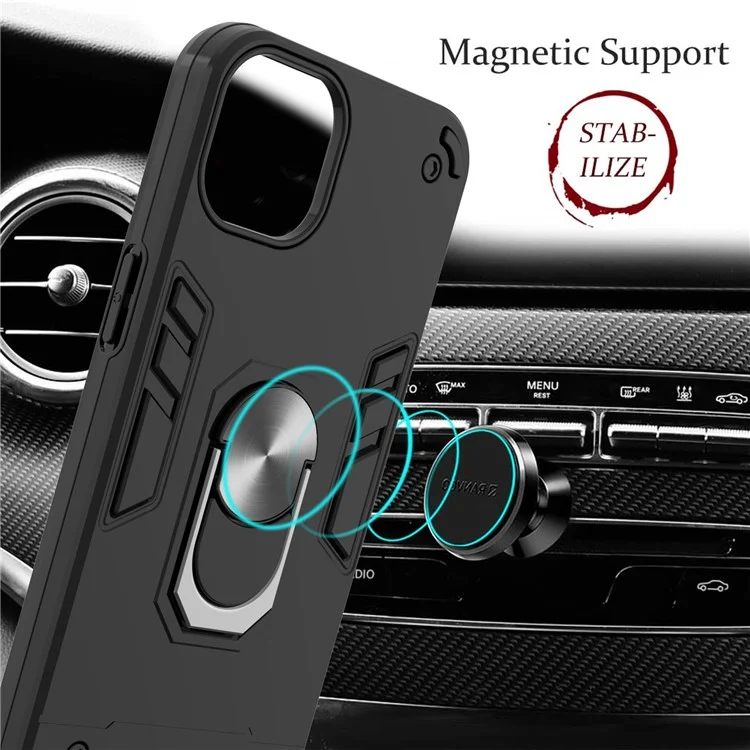 Armor 360° Rotation Ring Holder Kickstand Hybrid PC + TPU Phone Case for iPhone 13 Pro Max 6.7 inch - Black