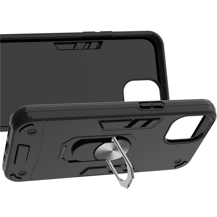 Armor 360° Rotation Ring Holder Kickstand Hybrid PC + TPU Phone Case for iPhone 13 Pro Max 6.7 inch - Black