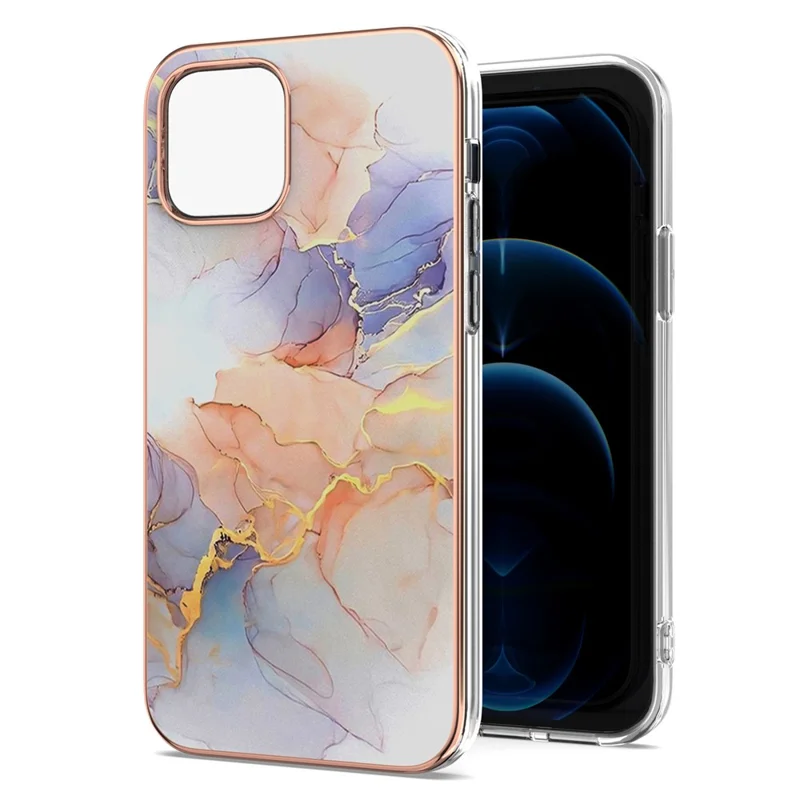 Marble Pattern Design IMD Slim Shockproof Flexible Electroplating TPU Cover Case for iPhone 13 - Milky Way Marble White