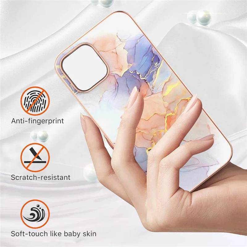 Marble Pattern Design IMD Slim Shockproof Flexible Electroplating TPU Cover Case for iPhone 13 - Milky Way Marble White