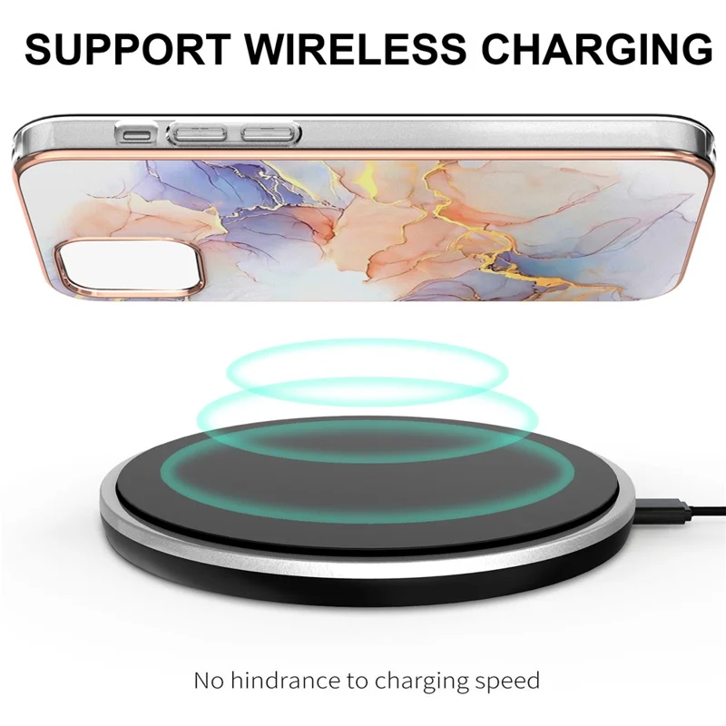 Marble Pattern Design IMD Slim Shockproof Flexible Electroplating TPU Cover Case for iPhone 13 - Milky Way Marble White