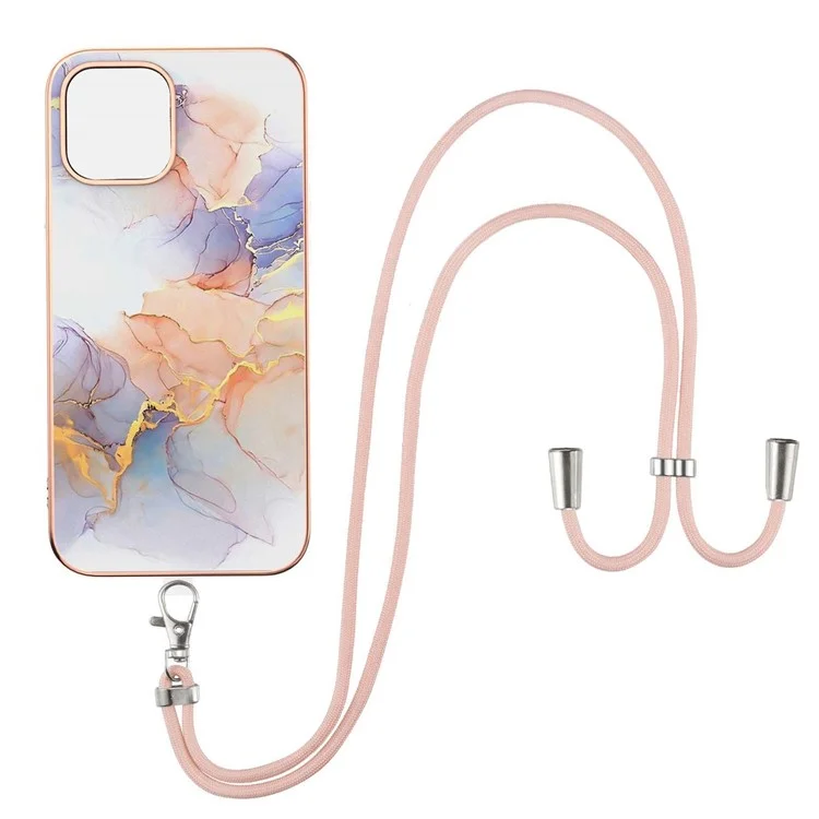 Diseño de Patrón de Mármol IMD Enchapado Suave Cubierta Protectora de Cuerpo Completo con Cordón para iPhone 13 6.1 pulgadas - Vía Láctea Mármol Blanco