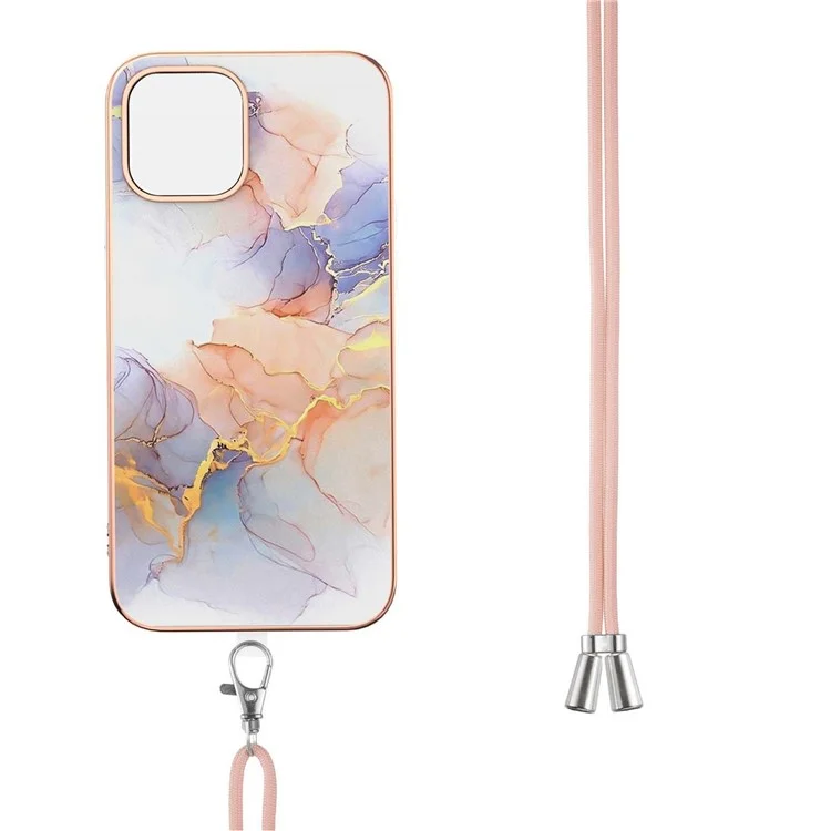 Diseño de Patrón de Mármol IMD Enchapado Suave Cubierta Protectora de Cuerpo Completo con Cordón para iPhone 13 6.1 pulgadas - Vía Láctea Mármol Blanco