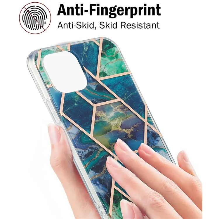2.0mm IMD Workmanship Electroplating Marble Pattern Printing TPU Cell Phone Case Cover for iPhone 13 6.1 inch - Azul/Verde