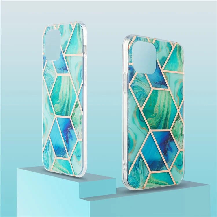 Marble Pattern Printing Phone Case 2.0mm IMD Electroplating TPU Shell Cover for iPhone 13 mini 5.4 inch - Green
