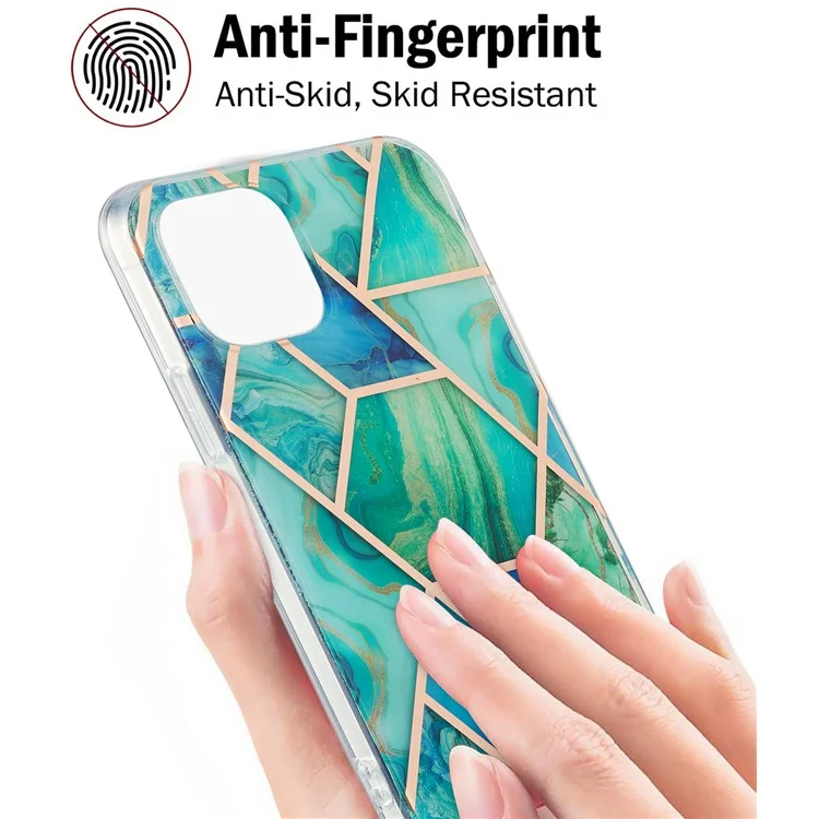 Marble Pattern Printing Phone Case 2.0mm IMD Electroplating TPU Shell Cover for iPhone 13 mini 5.4 inch - Green