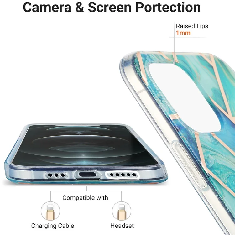 Marble Pattern Printing Phone Case 2.0mm IMD Electroplating TPU Shell Cover for iPhone 13 mini 5.4 inch - Green