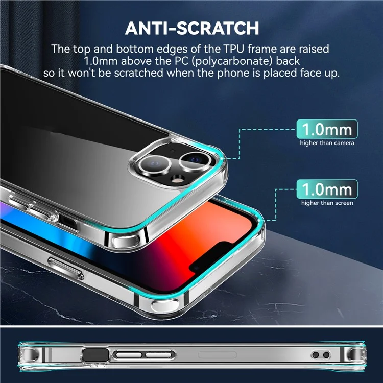 Rugged TPU Shock-Absorption Bumper + Clear PC Back Anti-Drop Cover for iPhone 13 mini 5.4 inch