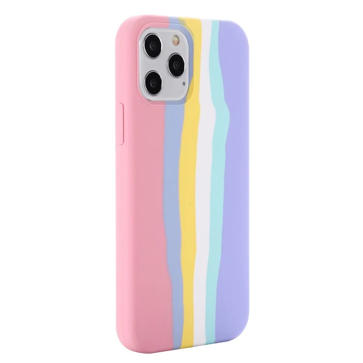 Rainbow Style Liquid Silicone Cellphone Protective Back Case Cover for iPhone 13 Pro 6.1 inch - Pink