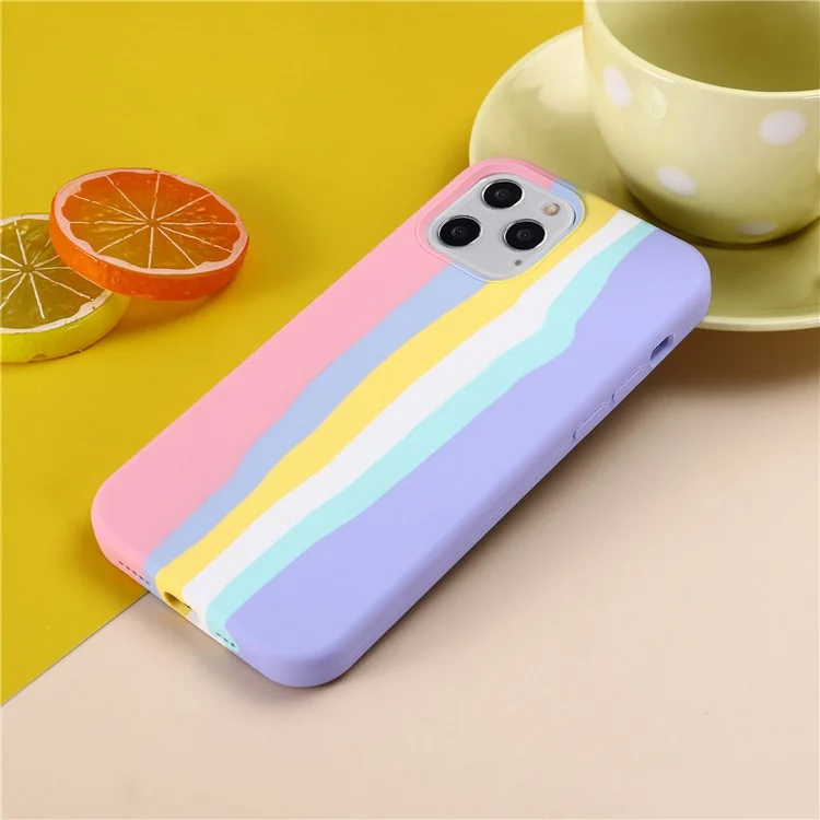 Rainbow Style Liquid Silicone Cellphone Protective Back Case Cover for iPhone 13 Pro 6.1 inch - Pink