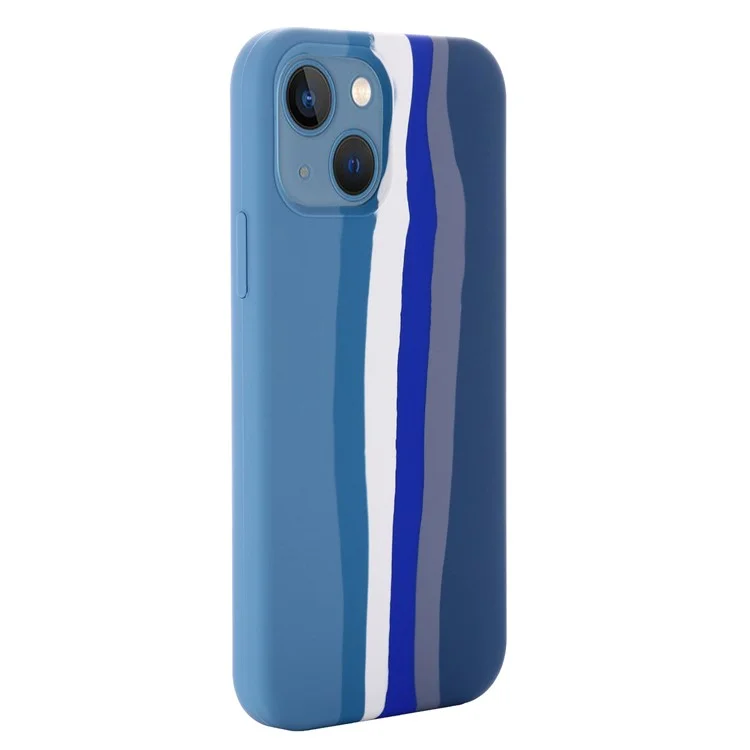 Rainbow Style Liquid Silicone Drop-proof Mobile Phone Back Case Cover for iPhone 13 mini 5.4 inch - Blue