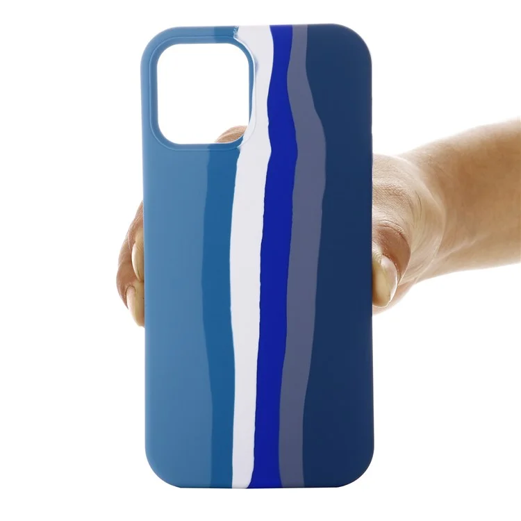 Rainbow Style Liquid Silicone Drop-proof Mobile Phone Back Case Cover for iPhone 13 mini 5.4 inch - Blue