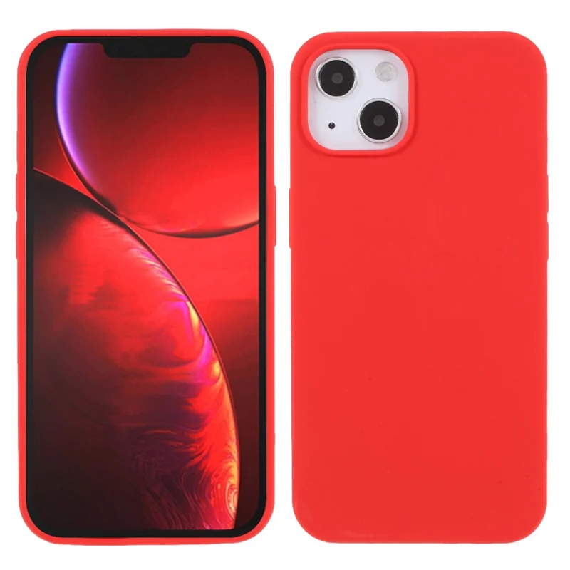 Solid Silicone Slim Shockproof Phone Case with Soft Microfiber Lining for iPhone 13 6.1 inch - Red