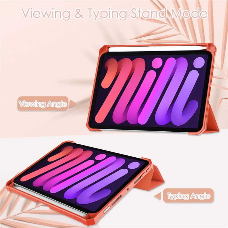 Crystal Clear Back Panel Stand Smart Tablet Case with Pen Slot for iPad mini (2024) / mini (2021) - Orange