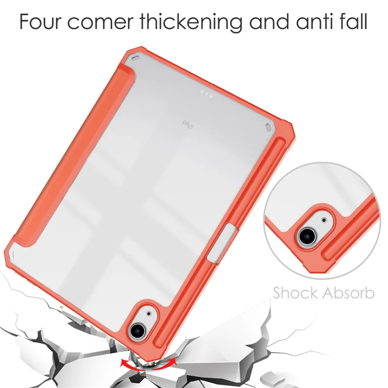 Crystal Clear Back Panel Stand Smart Tablet Case with Pen Slot for iPad mini (2024) / mini (2021) - Orange