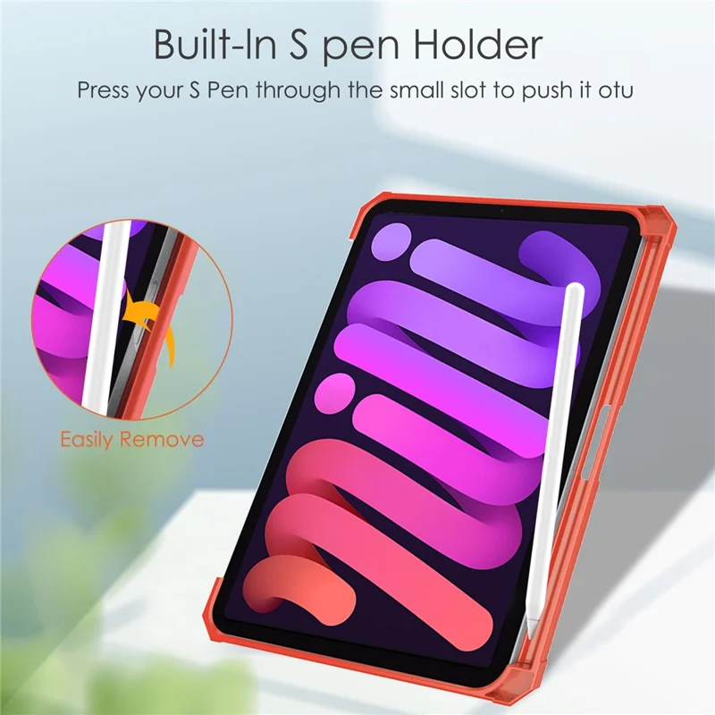 Crystal Clear Back Panel Stand Smart Tablet Case with Pen Slot for iPad mini (2024) / mini (2021) - Orange