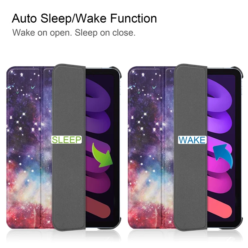 Dreiteiliges Stand-Design Staubschutz-Muster-Druck-Leder-Tablet-Hülle für iPad mini (2024) / mini (2021) – Sternenhimmel