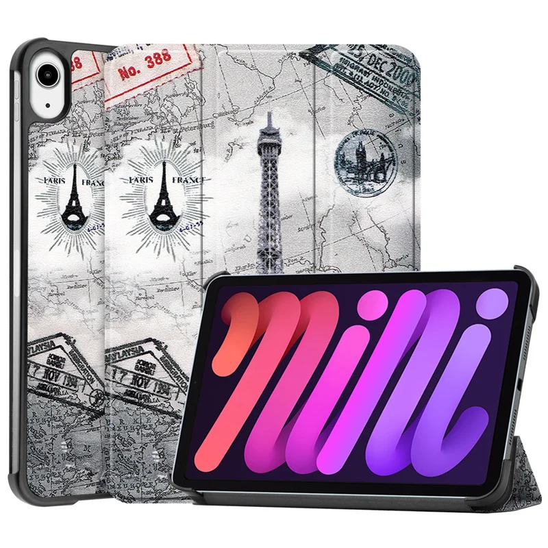 Tri-Fold Stand Design Dustproof Pattern Printing Leather Tablet Case Cover for iPad mini (2024) / mini (2021) - Eiffel Tower