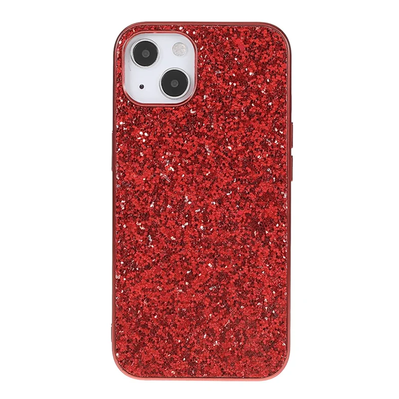 Glitter Bling TPU Electroplating Edge + Hard PC Back Stylish Light Shockproof Phone Cover for iPhone 13 mini 5.4 inch - Red