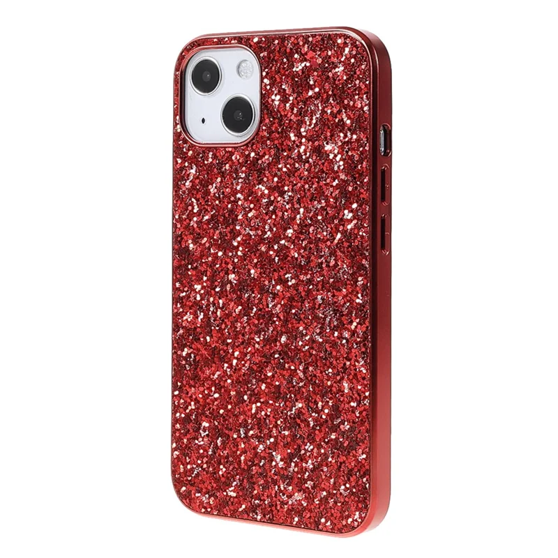 Glitter Bling TPU Electroplating Edge + Hard PC Back Stylish Light Shockproof Phone Cover for iPhone 13 mini 5.4 inch - Red