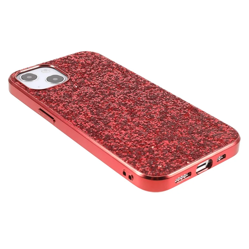 Glitter Bling TPU Electroplating Edge + Hard PC Back Stylish Light Shockproof Phone Cover for iPhone 13 mini 5.4 inch - Red