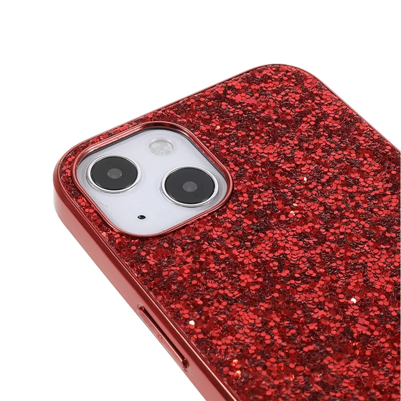 Glitter Bling TPU Electroplating Edge + Hard PC Back Stylish Light Shockproof Phone Cover for iPhone 13 mini 5.4 inch - Red