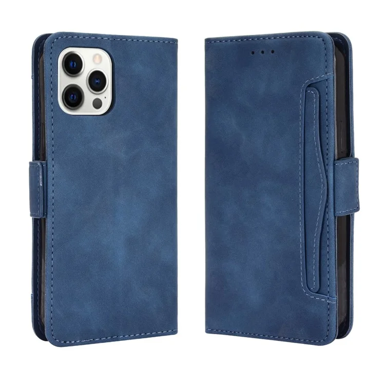 Multiple Card Slots Leather Cell Phone Protective Case with Stand and Wallet for iPhone 13 Pro Max 6.7 inch - Blue