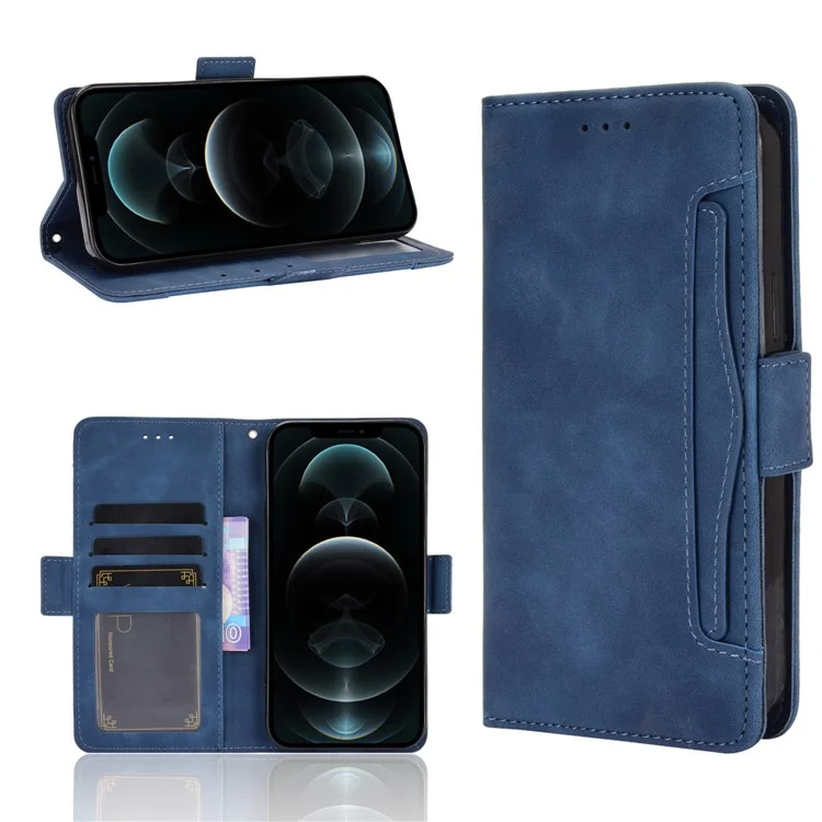 Multiple Card Slots Leather Cell Phone Protective Case with Stand and Wallet for iPhone 13 Pro Max 6.7 inch - Blue