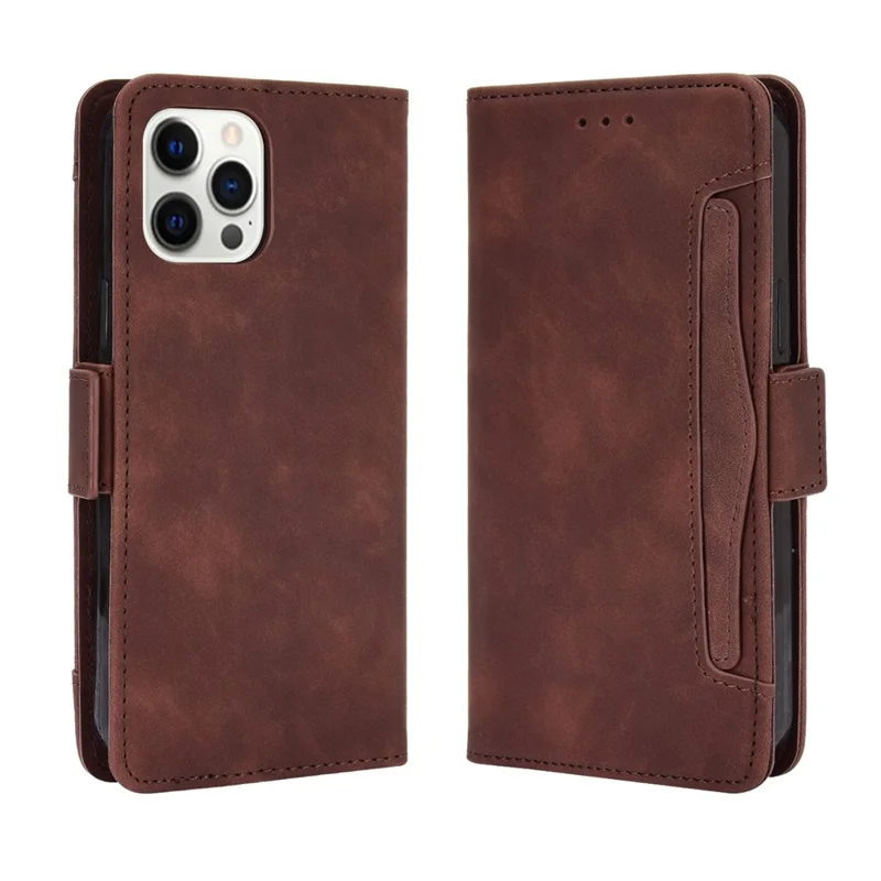 Magnetic Clasp Multiple Card Slot Leather Phone Cover with Stand for iPhone 13 Pro 6.1 inch - Brown
