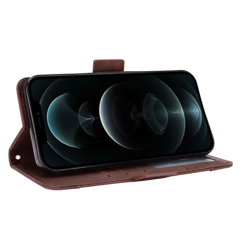 Magnetic Clasp Multiple Card Slot Leather Phone Cover with Stand for iPhone 13 Pro 6.1 inch - Brown