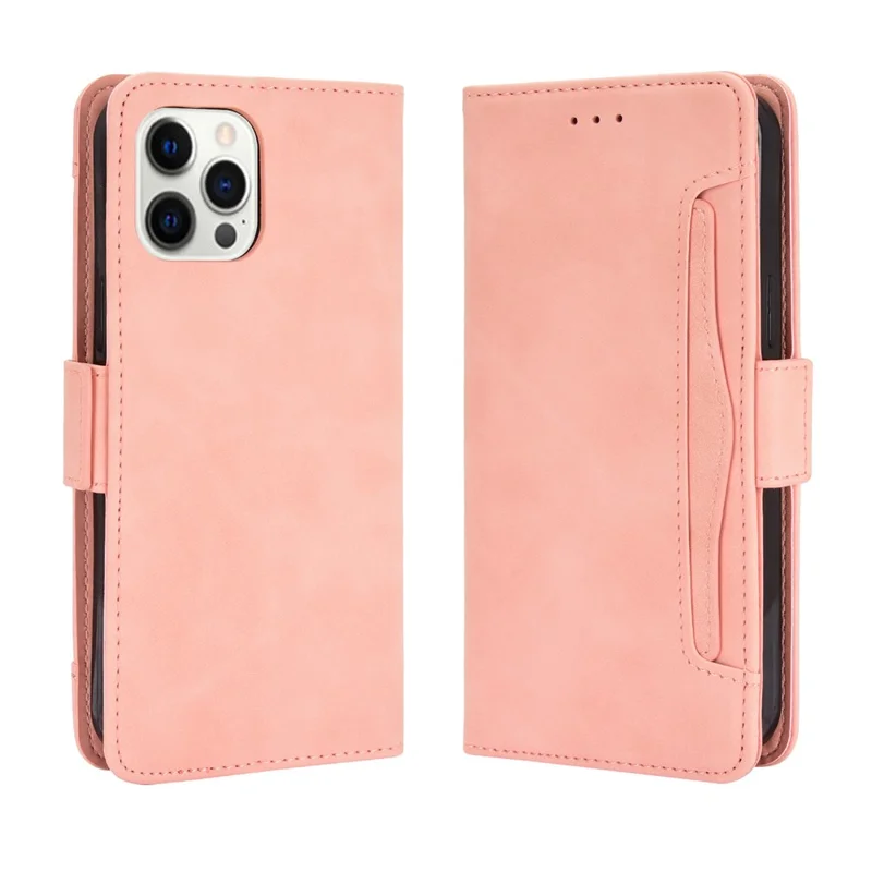 Magnetic Clasp Multiple Card Slot Leather Phone Cover with Stand for iPhone 13 Pro 6.1 inch - Pink