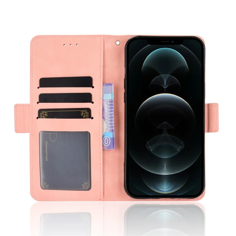 Magnetic Clasp Multiple Card Slot Leather Phone Cover with Stand for iPhone 13 Pro 6.1 inch - Pink