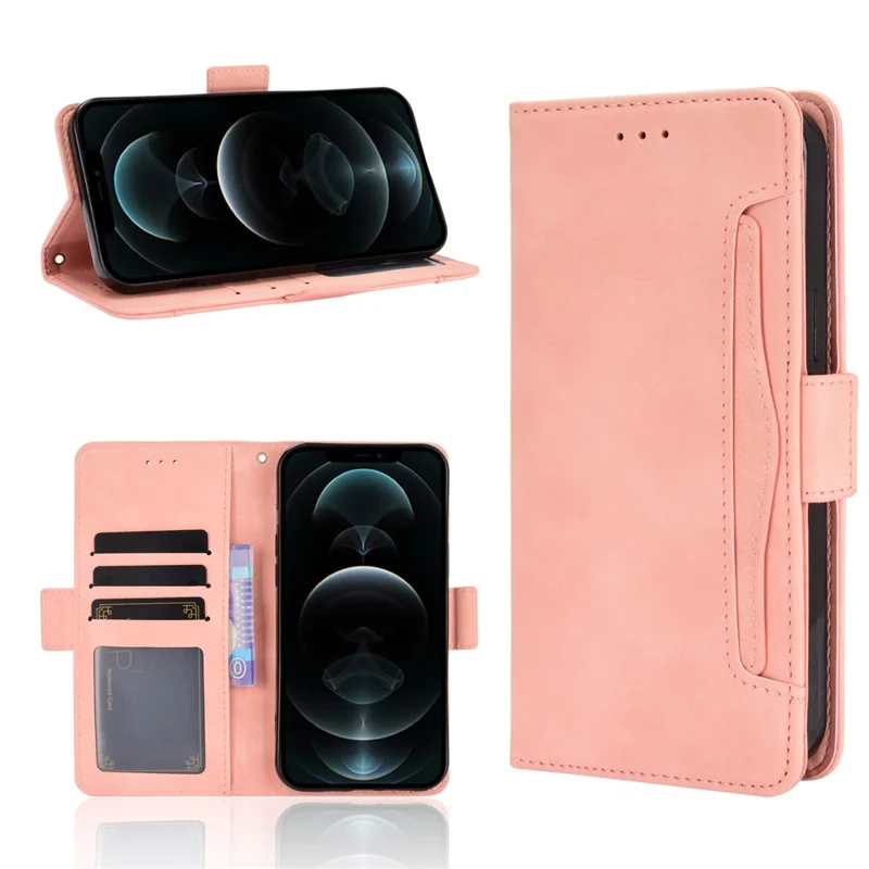 Magnetic Clasp Multiple Card Slot Leather Phone Cover with Stand for iPhone 13 Pro 6.1 inch - Pink